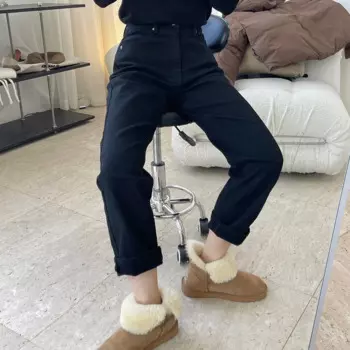 Зимние женские повседневные однотонные джинсы с высокой талией