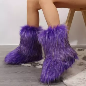 Зимние зимние сапоги, женские уличные роскошные меховые сапоги из искусственного лисьего меха, женские плюшевые теплые туфли на платформе, новые модные ботинки на плоской подошве 36-43