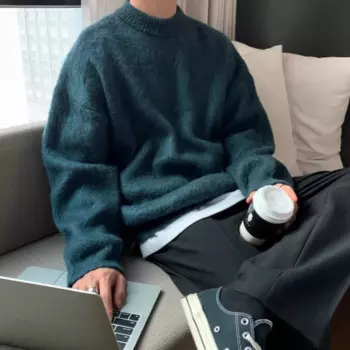 Зимний бархатный свитер, мужской теплый повседневный вязаный пуловер, мужская уличная одежда, корейский свободный свитер с длинными рукавами, мужской джемпер, одежда