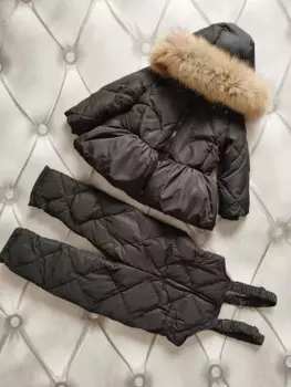 Зимний Детский комплект из двух предметов, куртка с натуральным мехом енота и штаны, лыжные костюмы для мальчиков и девочек, детская пуховая куртка, верхняя одежда, парка, 2022