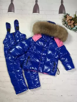 Зимний Детский пуховик с капюшоном из меха енота, комплект из двух предметов: куртка и штаны, лыжные костюмы для мальчиков и девочек, детская пуховая куртка, верхняя одежда, парка, 2024