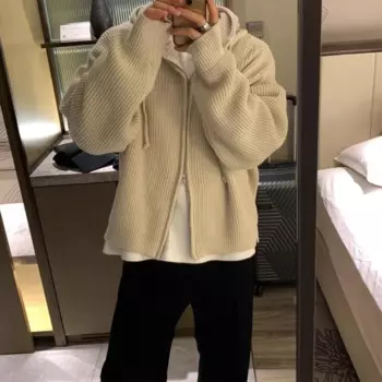 Зимний кардиган, свитер, мужской теплый модный вязаный свитер с капюшоном, пальто, мужской корейский свободный свитер с длинными рукавами, мужской джемпер, одежда