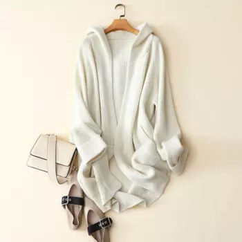 Зимний новый стиль, кашемировый кардиган из мериносовой шерсти, длинное женское модное плотное пальто с капюшоном