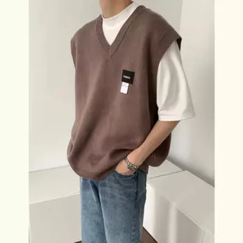 Зимний свитер с v-образным вырезом, жилет, мужской теплый модный повседневный вязаный пуловер, мужской корейский свободный свитер без рукавов, мужской джемпер, одежда