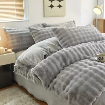 Зимний теплый комплект постельного белья, мягкий Бархатный комплект постельного белья из искусственного кролика, уютный Комплект постельного белья большого размера с простыней