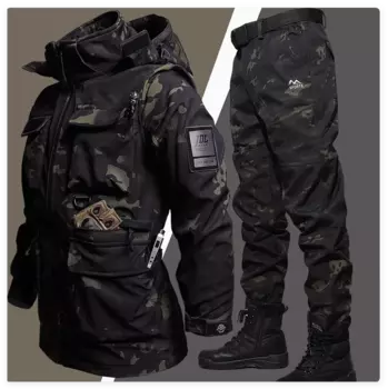 Зимний ветрозащитный походный костюм с капюшоном и флисом, американская Ретро функциональная ветрозащитная куртка