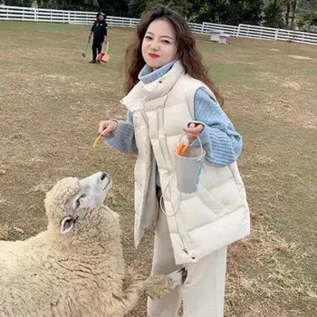 Зимний женский пуховой жилет, короткий легкий жилет на белом утином пуху без рукавов, модная Высококачественная верхняя одежда, женский жилет