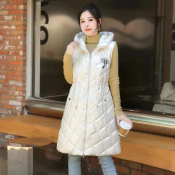 Зимний женский жилет #0739, пальто без рукавов, Толстая теплая женская тонкая куртка на молнии с капюшоном, Женская куртка