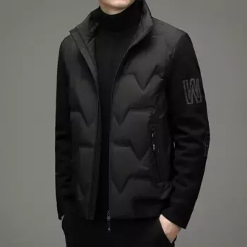 Зимняя 2024 легкая пуховая куртка, поддельный двухкомпонентный жилет из серого утиного пуха, вязаный рукав, повседневное короткое пальто с воротником-стойкой, мужской жилет