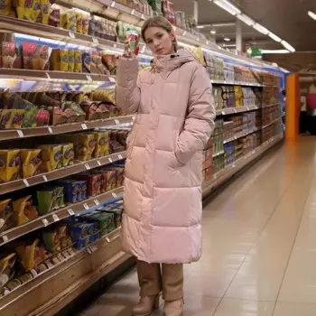 Зимняя длинная куртка-Парка выше колена, теплая Женская одежда, плотное ветрозащитное пальто с карманами и длинным рукавом, комбинезоны черного и розового цветов