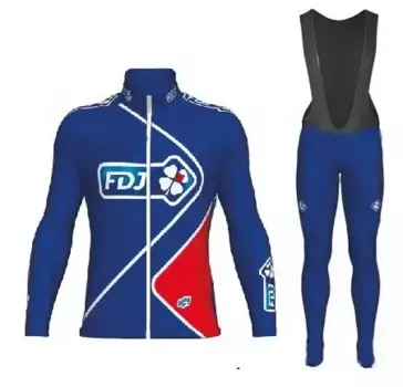 Зимняя флисовая Термоодежда 2017 для команды GROUPAMA FDJ, трикотажная одежда с длинным рукавом для езды на велосипеде + трикотажные брюки, размеры 2 вида цветов