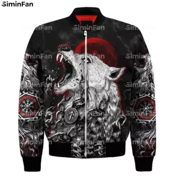 Зимняя куртка-бомбер унисекс, с 3D-принтом волка