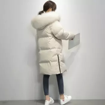 Зимняя куртка на утином пуху, женское длинное пуховое пальто, женская толстая куртка, одежда, женское теплое пальто с большим капюшоном из меха енота, LW1717