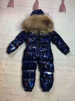 Зимняя куртка с капюшоном из натурального меха 2021, детский комбинезон, детский комбинезон, зимний костюм для девочек, пуховой комбинезон, лыжные костюмы, верхняя одежда радужного цвета