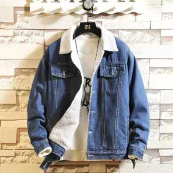 Зимняя модная простая утепленная мужская куртка из ягненка и бархата, свободная джинсовая куртка с бархатной подкладкой в стиле ретро, молодежная Повседневная утепленная джинсовая куртка