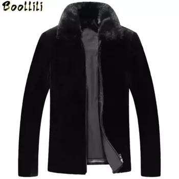 Зимняя мужская куртка Boollili 2023, пальто из натурального меха, Мужское пальто из настоящей овечьей шерсти