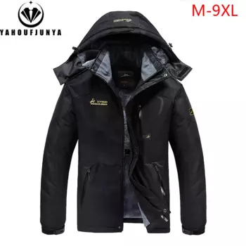 Зимняя мужская ветровка, Толстая теплая мягкая куртка, Мужская Уличная куртка для походов, катания на лыжах, кемпинга, Съемная куртка с капюшоном, мужская куртка 8XL, 2024