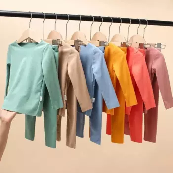 Зимняя немецкая флисовая футболка, однотонное эластичное нижнее белье, одежда для сна в корейском стиле, детское термобелье, комплект джинс