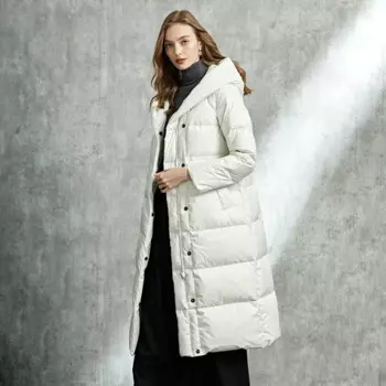 Зимняя новая белая куртка на гусином пуху 2022, женское удлиненное утолщенное простое женское пальто с капюшоном