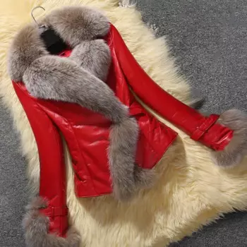 Зимняя новая тонкая кожаная куртка из искусственной кожи с v-образным вырезом