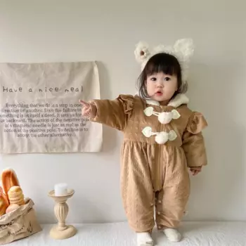 Зимняя новинка, Детская уличная одежда для маленьких девочек, детские толстые плюшевые стеганые комбинезоны с капюшоном, модный детский комбинезон