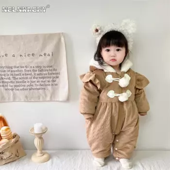 Зимняя новинка, Детская уличная одежда для маленьких девочек, детские толстые плюшевые стеганые комбинезоны с капюшоном, модный детский комбинезон
