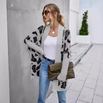 Зимняя одежда, новинка, женский кардиган, куртка, индивидуальный и модный вязаный свитер с леопардовым принтом для женщин