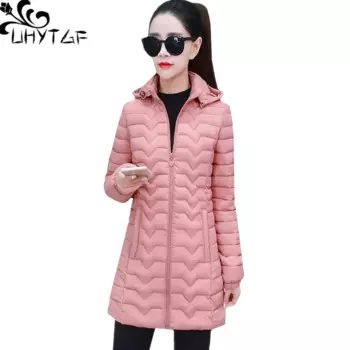 Зимняя пуховая куртка UHYTGF, женские парки, женские тонкие и светильник пуховые хлопковые топы большого размера, верхняя одежда, повседневная женская куртка с капюшоном 777