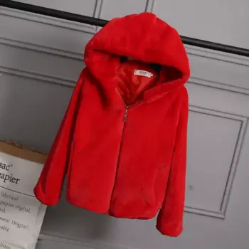 Зимняя теплая Новая повседневная женская шуба из искусственного меха норки с меховым капюшоном из меха кролика Женская куртка на молнии Верхняя одежда розового цвета