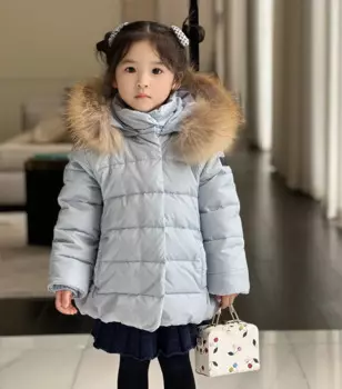 Зимняя теплая пуховая куртка для девочек с большим меховым воротником, синяя пуховая куртка мечты, детская одежда, пальто для девочек