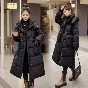 Зимняя Толстая длинная парка с капюшоном Chaqueta 2024 новая Корейская женская зимняя одежда Пальто Повседневная однотонная парка пальто пуховая куртка