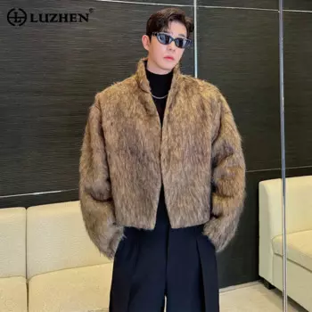 Зимняя верхняя одежда LUZHEN 2024, меховая куртка, короткая американская Высококачественная модная искусственная Роскошная Модная стильная новая куртка, Мужская одежда LZ6399
