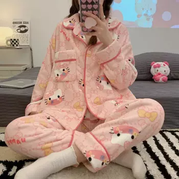 Зимняя женская Фланелевая пижама с длинным рукавом