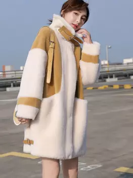 Зимняя женская куртка, новинка, парки из овечьей шерсти, модное длинное пальто, теплое и плотное пальто, куртка, Женская офисная одежда с карманами