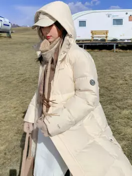 Зимняя женская куртка-пуховик с большими карманами и капюшоном, одежда, повседневные Длинные парки, Свободное пальто, верхняя одежда, женская зимняя пуховая парка, куртки