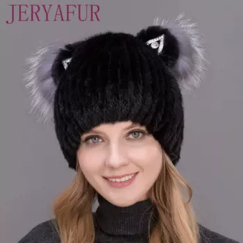 Зимняя женская Норковая шапка JERYAFUR, шапка с вертикальным плетением, шапка из натурального Лисьего меха норки, головные уборы в стиле ретро
