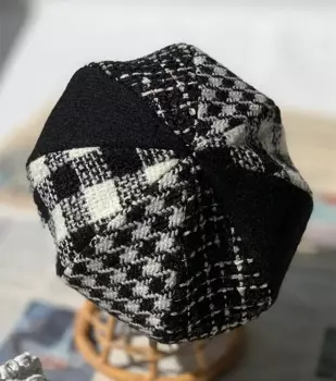 Зимняя женская шапка, новая клетчатая восьмиугольная шапка художника, винтажная