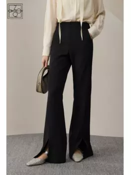 ZIQIAO пригородные стройные расклешенные брюки для женщин, осенние новые брюки в иностранном стиле с разрезом для мытья полов, повседневные женские брюки с высокой талией