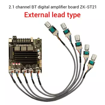 ZK-ST21 Плата цифрового усилителя мощности PCB 2,1-канальный 2X100 Вт + 200 Вт сабвуфер TPA3221 Модуль усилителя Bluetooth с проводами