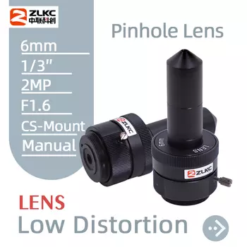 ZLKC объектив с отверстиями 6 мм, 2 МП, с ручной радужной оболочкой, 1/3 дюйма, объектив с креплением CS для камер видеонаблюдения, объективы с низким искажением