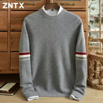 ZNTX свитер из чистого кашемира с круглым вырезом, мужской зимний толстый пуловер в полоску, жаккардовый молодежный повседневный вязаный свитер больших размеров высшего класса