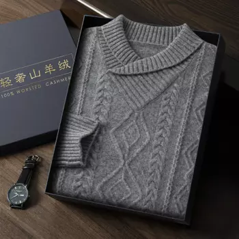 ZOCEPT, новый зимний мужской винтажный утолщенный кашемировый свитер с шалевым воротником 100, теплый вязаный мужской пуловер с длинными рукавами и витым узором
