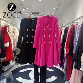 [ZOCI] линия австралийской богини V-образный вырез высококачественный Зонт с длинными рукавами новое осенне-зимнее платье с поясом