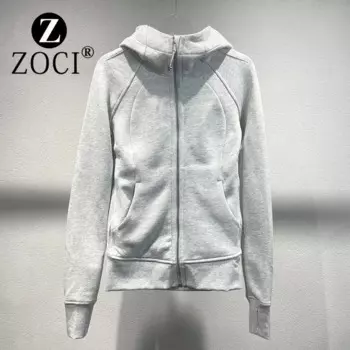 [ZOCI] нишевая Новинка Осень-зима 2024 Спортивная толстовка с капюшоном и длинными рукавами однотонная Универсальная Женская куртка