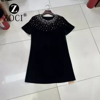 [Zoci] осеннее модное женское платье с круглым вырезом и коротким рукавом