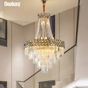Золотая люстра DEOLUXY в стиле лофт, Современный домашний декор, хрустальная лампа для гостиной, дизайнерский лестничный подвесной светодиодный светильник из искусственного кристалла