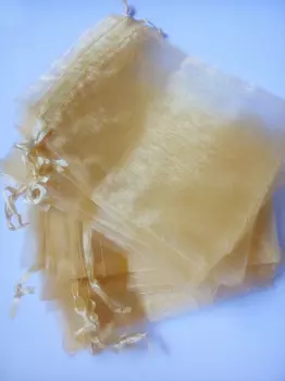 Золотая органза, подарочный пакет для ювелирных украшений, 200 шт., 20*30 см, мешочки на шнурке для браслета/ожерелья, миниатюрные мешочки из пряжи