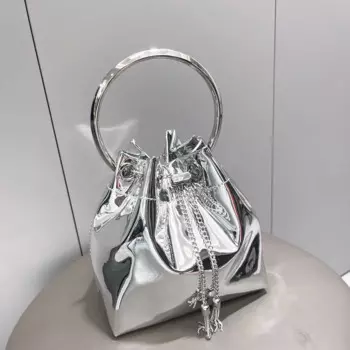 Золотая, серебряная, розовая, красная Глянцевая сумка-мешок на шнурке для женщин, модные круглые сумочки из искусственной кожи, Свадебный клатч, сумка через плечо