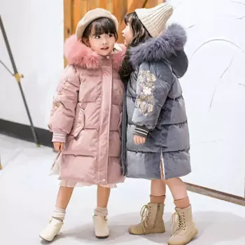 Золотистое бархатное ватное пальто для девочек, зимняя куртка, детская утепленная одежда с хлопковой подкладкой, куртка, детская верхняя одежда с вышивкой X472