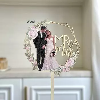 Золотой акриловый топпер для торта Mr&Mrs Love